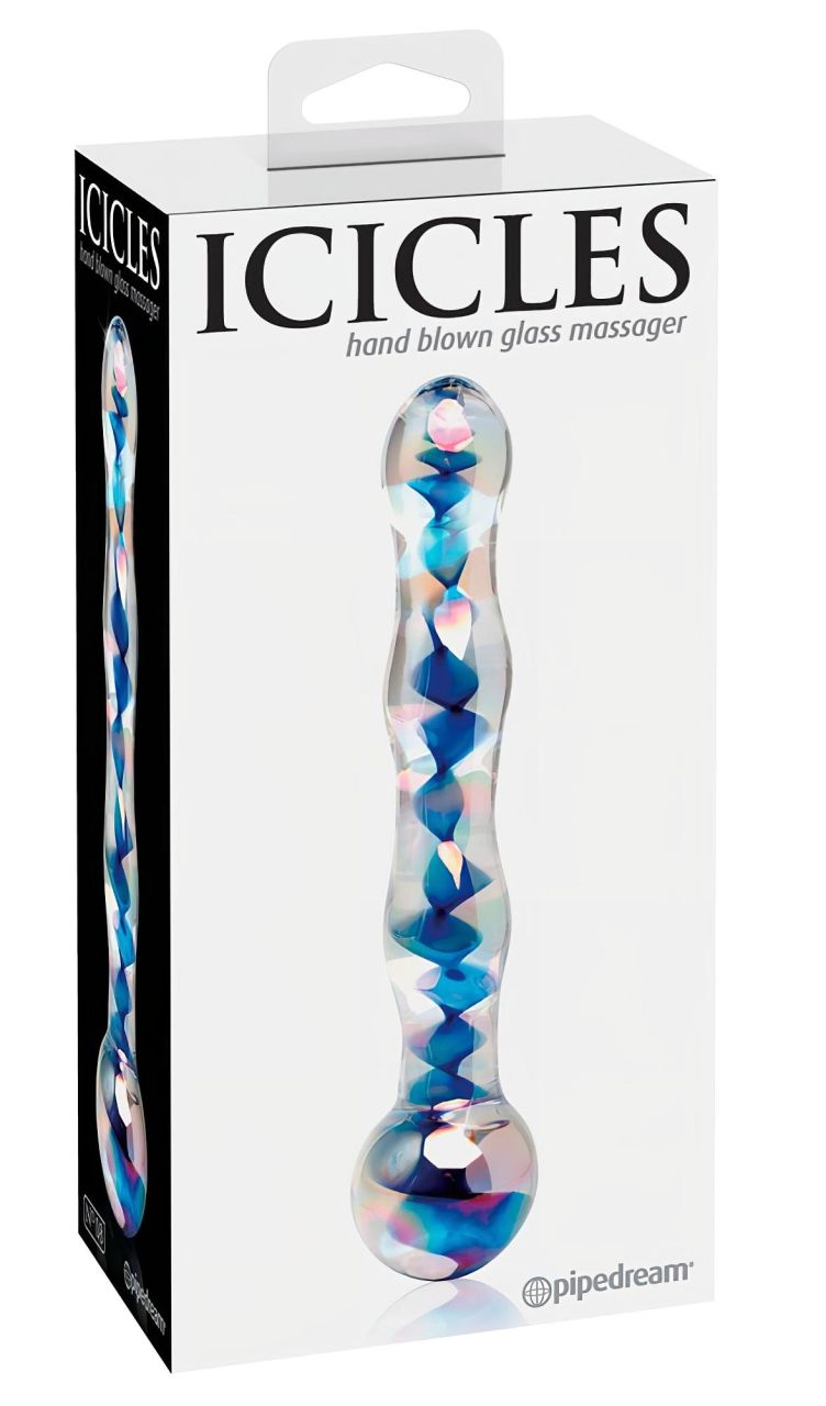 Icicles No. 08 - hullámos, kétvégű, üveg dildó (átlátszó-kék) Icicles No. 08 - hullámos, kétvégű, üveg dildó (átlátszó-kék)