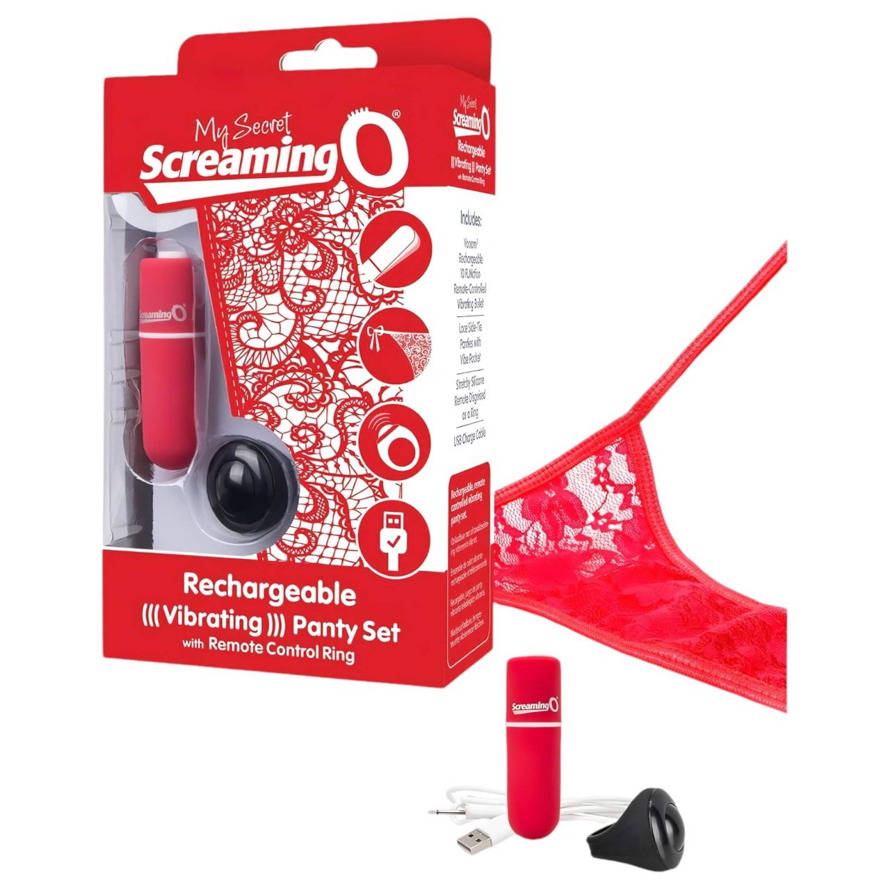 / Screaming O Panty Set - vibrációs tanga (piros, S-L)