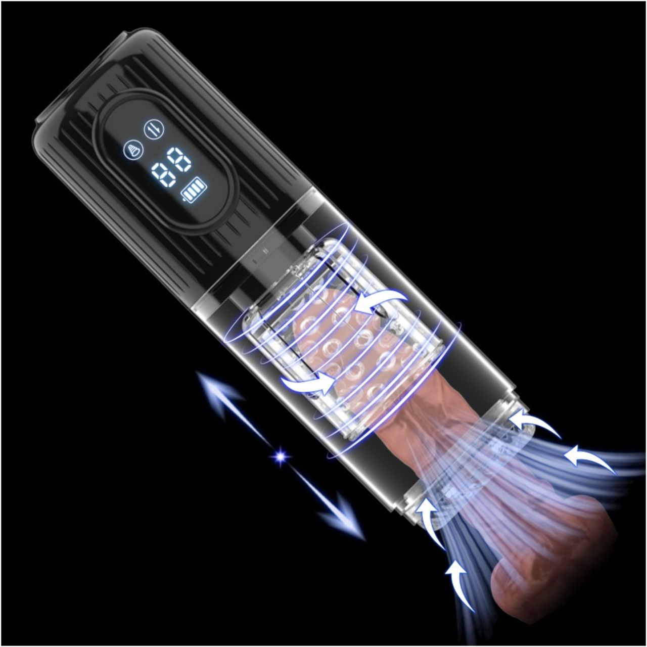 Men's Play - forgó, szívó, rezgő maszturbátor (fekete)