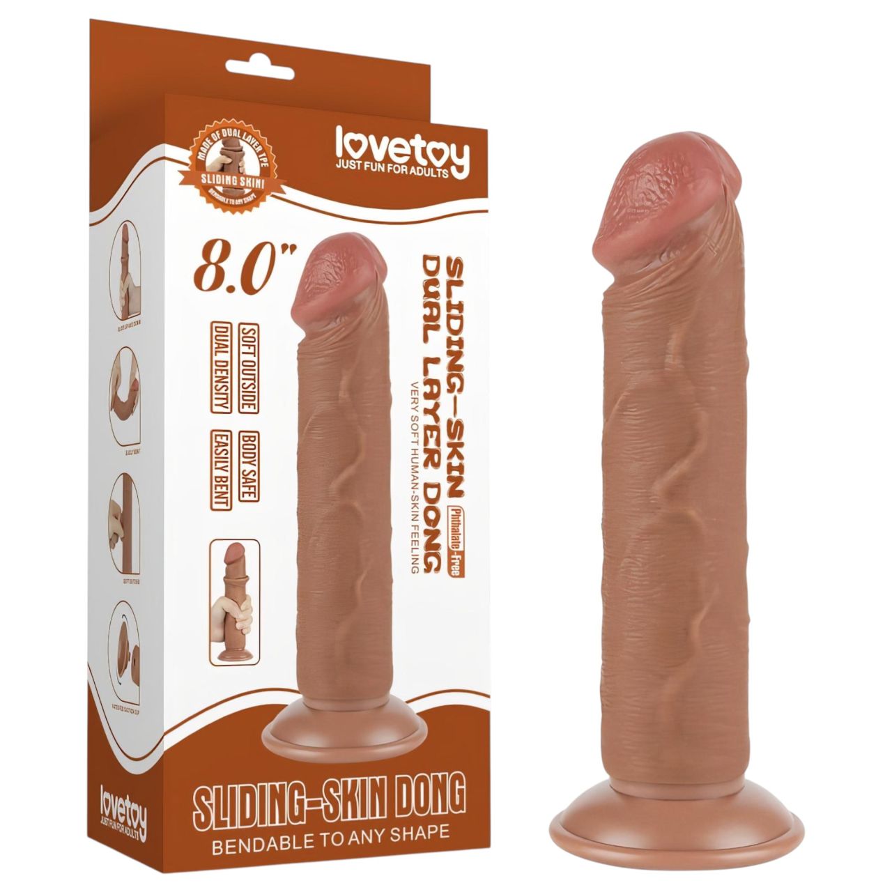 Lovetoy Sliding-Skin - tapadókorongos kétrétegű dildó - 20cm (natúr)