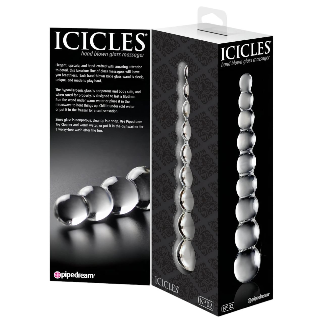 Icicles No. 2 - gömbös üveg dildó (átlátszó)