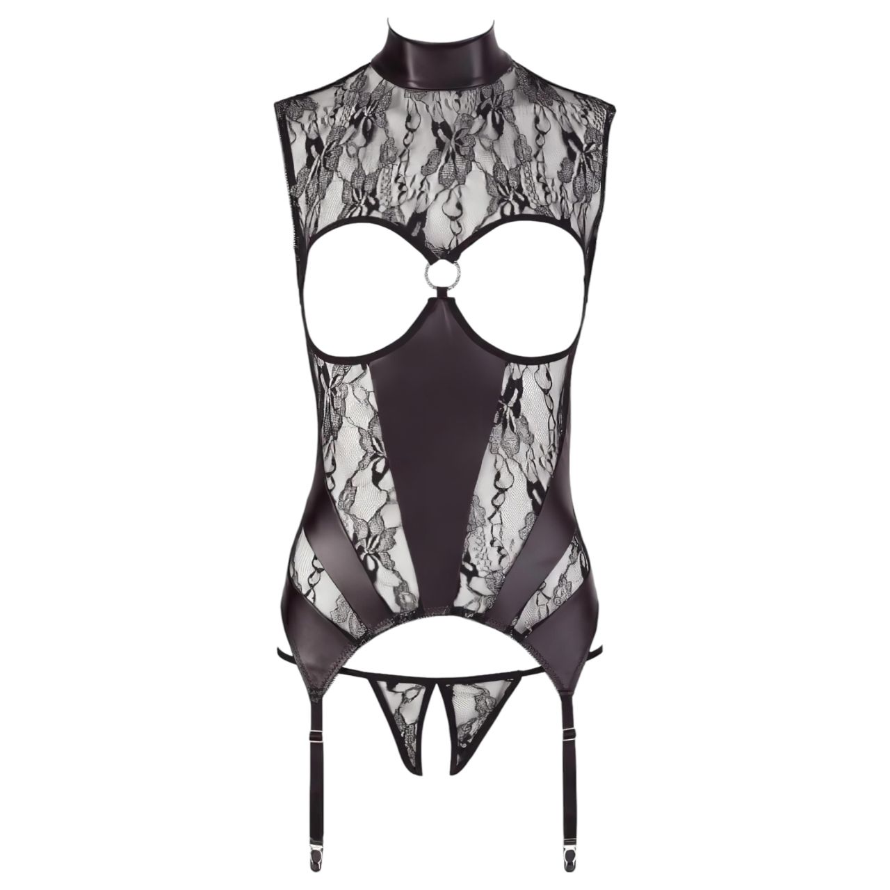 Abierta Fina - szikrázó csipkés nyitott szett (fekete)