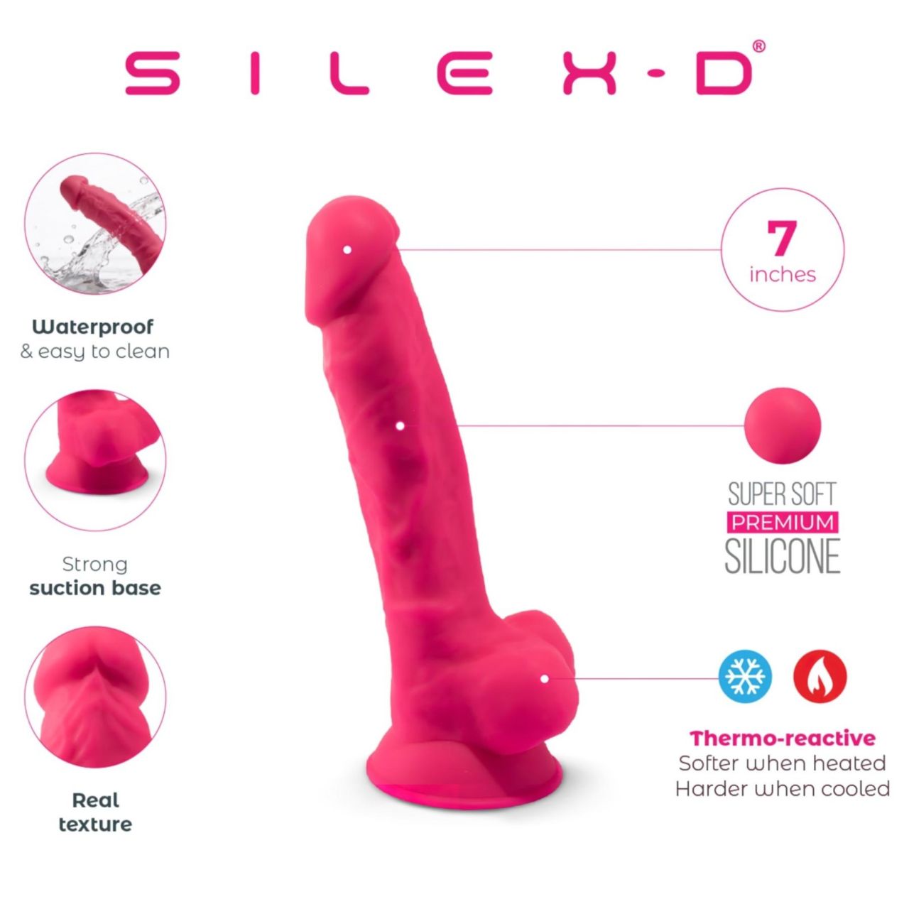 Silexd 7 - tapadókorongos, herés dildó - 17,5 cm (pink) Silexd 7 - tapadókorongos, herés dildó - 17,5 cm (pink)