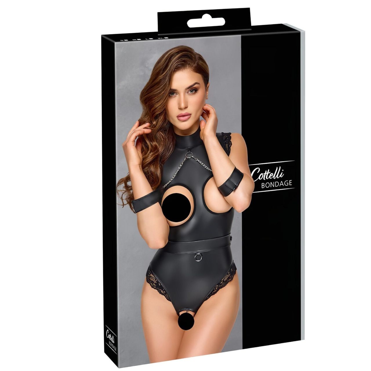 Cottelli Bondage - nyitott cici villantós body (fekete)