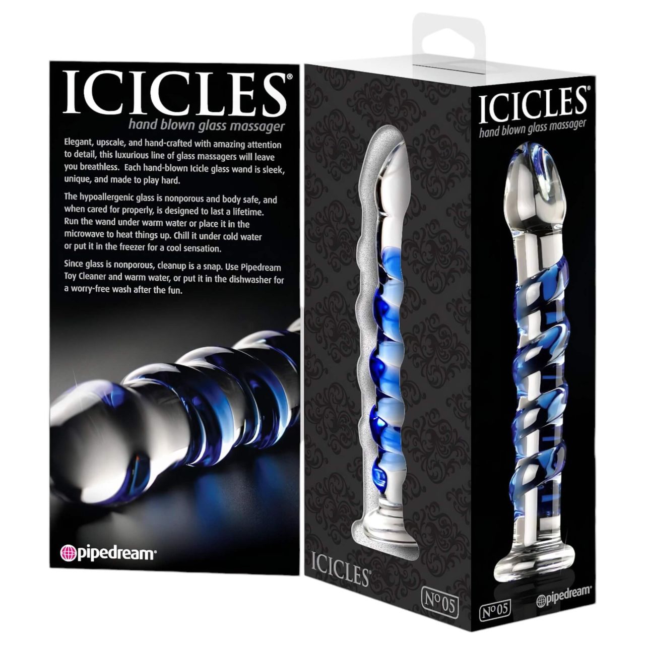 Icicles No. 5 - spirál üveg dildó (átlátszó-kék) Icicles No. 5 - spirál üveg dildó (átlátszó-kék)