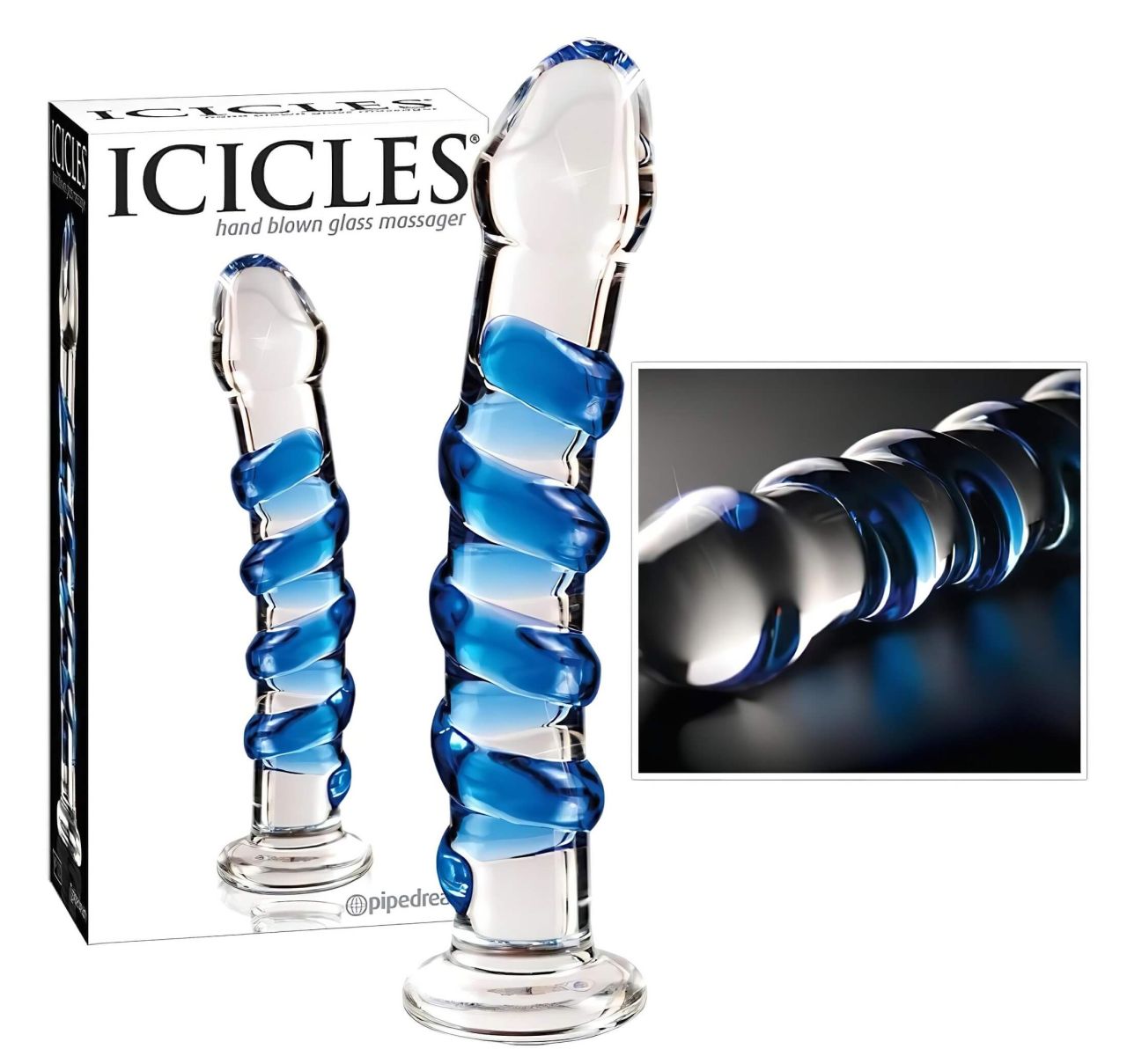Icicles No. 5 - spirál üveg dildó (átlátszó-kék)