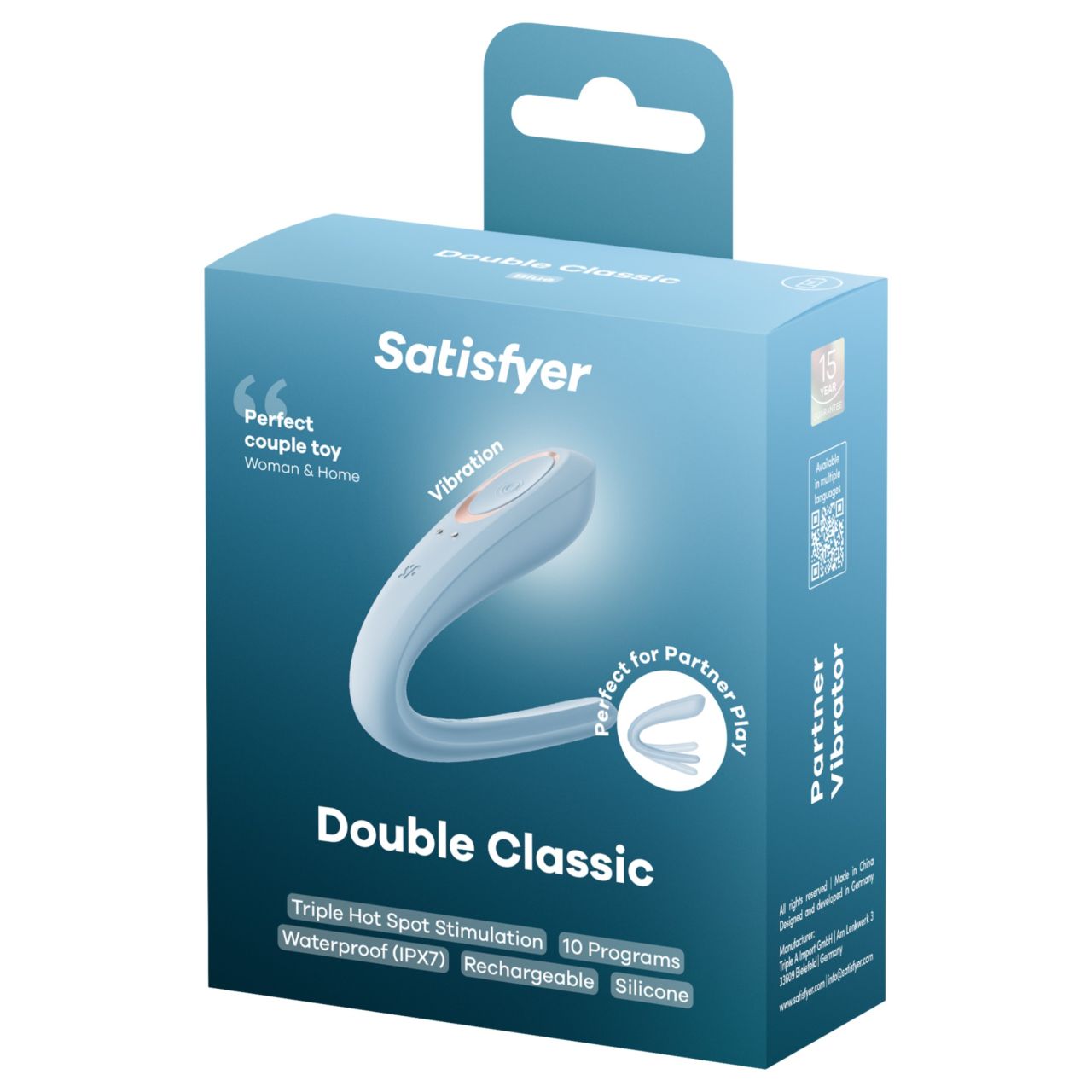 Satisfyer Double Classic - párvibrátor (kék)