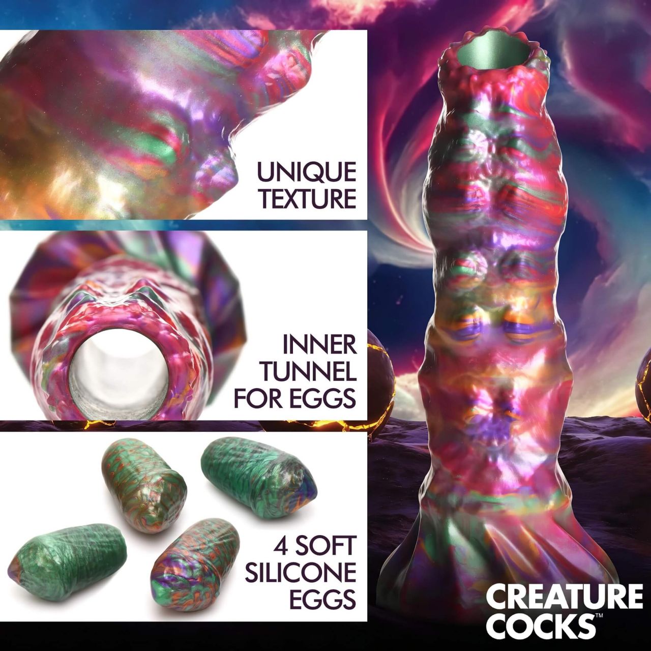 Creature Cocks Larva - ovipozitor űrlény dildó (szivárvány)