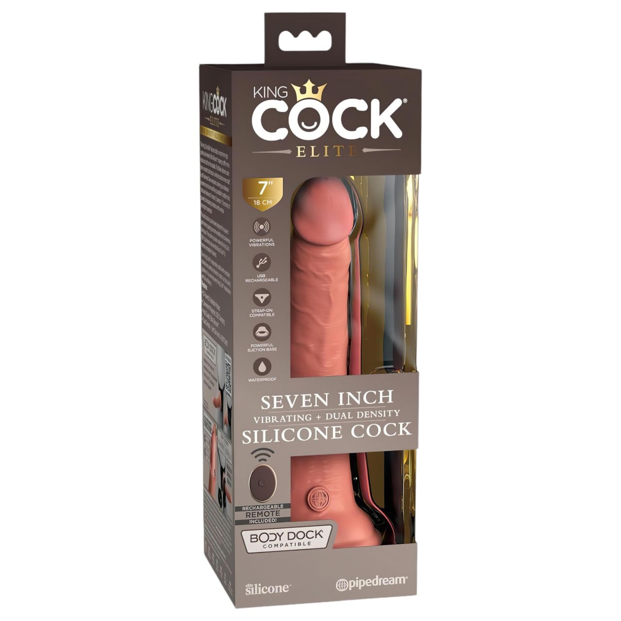 King Cock Elite 7 - tapadókorongos, rádiós vibrátor 18cm - natúr