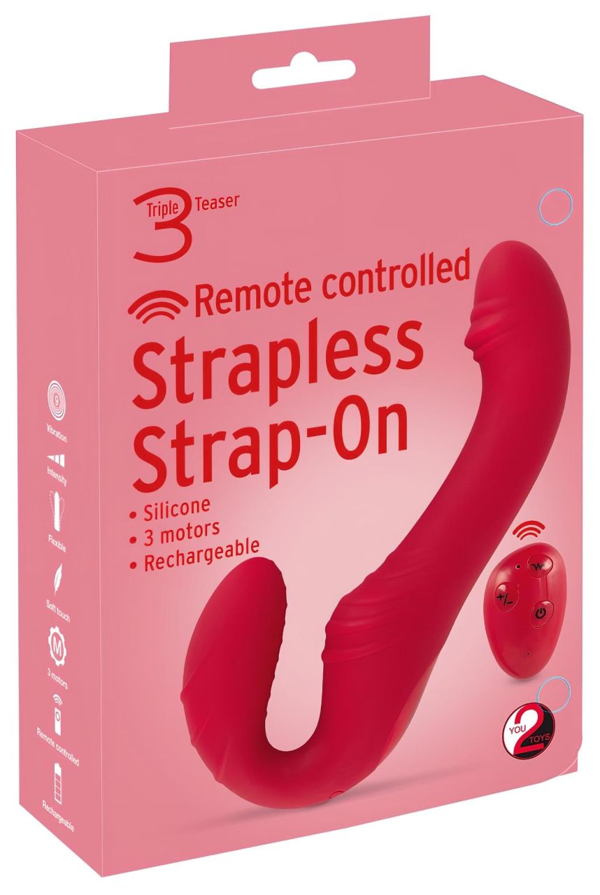 You2Toys Strapless - rádiós, felcsatolható vibrátor (piros)