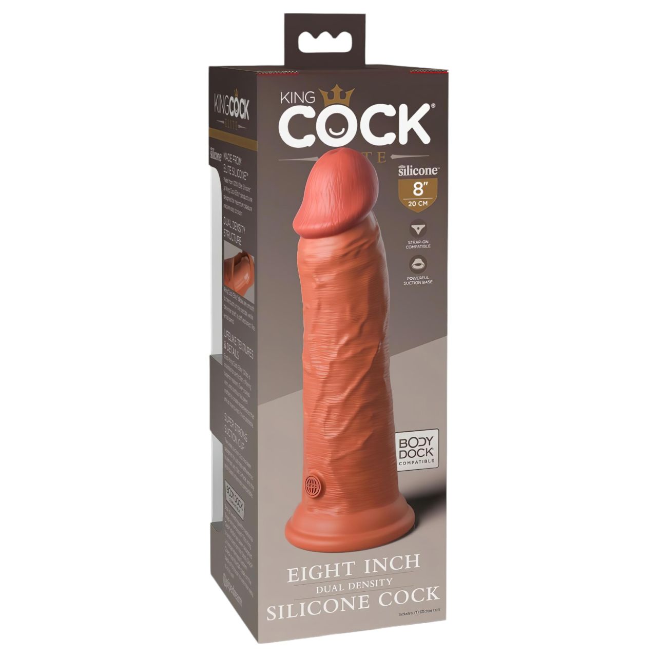 King Cock Elite 8 - tapadókorongos dildó (20cm) - sötét natúr