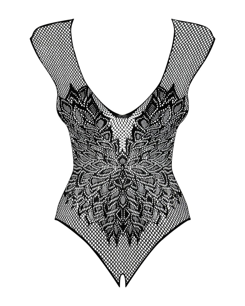 Obsessive B112 - angyal szárnyas, necc nyitott body (fekete)