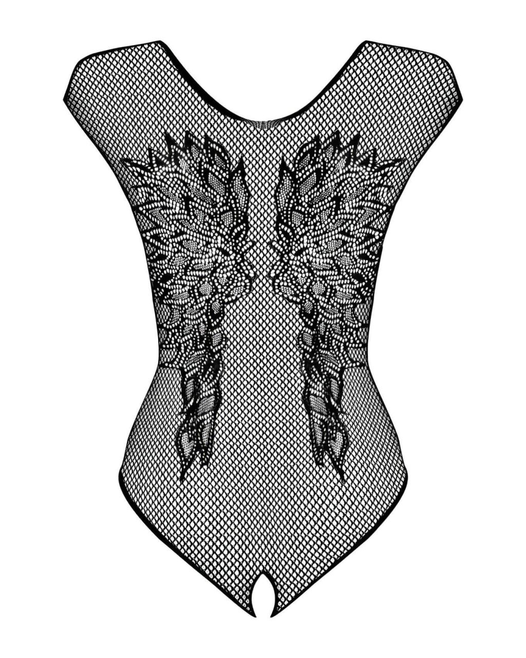 Obsessive B112 - angyal szárnyas, necc nyitott body (fekete)