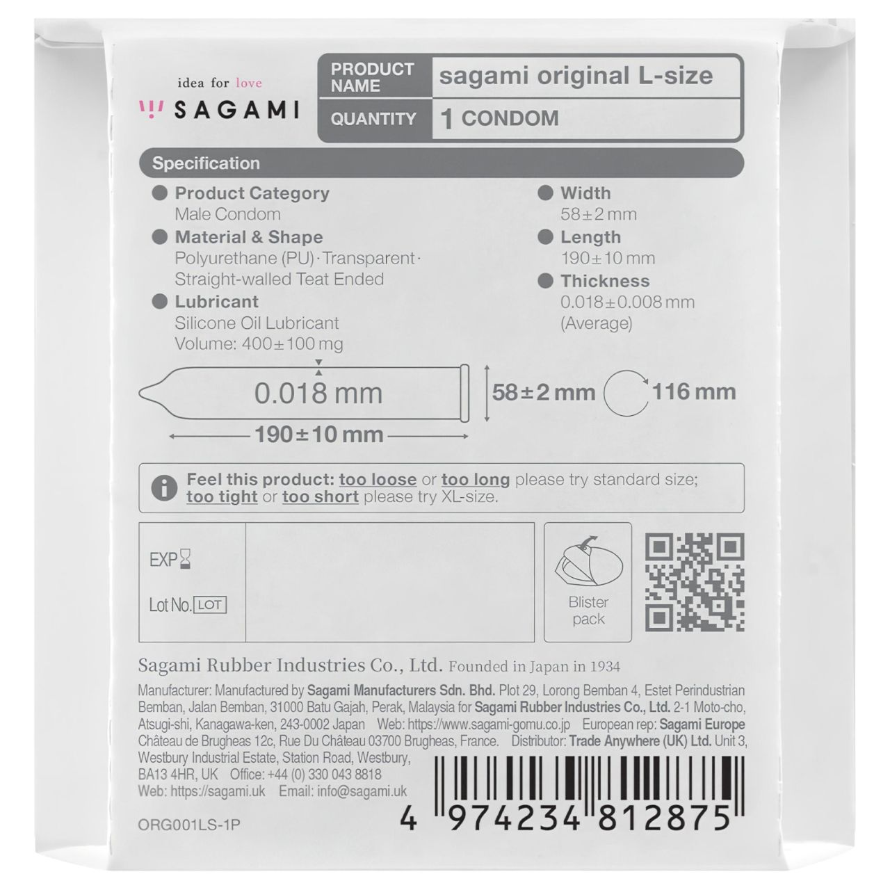 Sagami Original 0,01 L - óvszer - 58mm (1db)