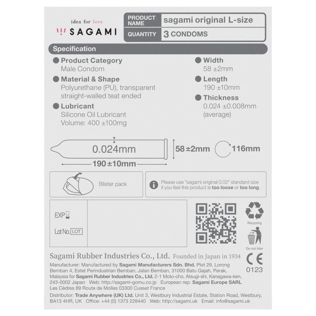 Sagami Original 0,02 L - óvszer - 58mm (3db)