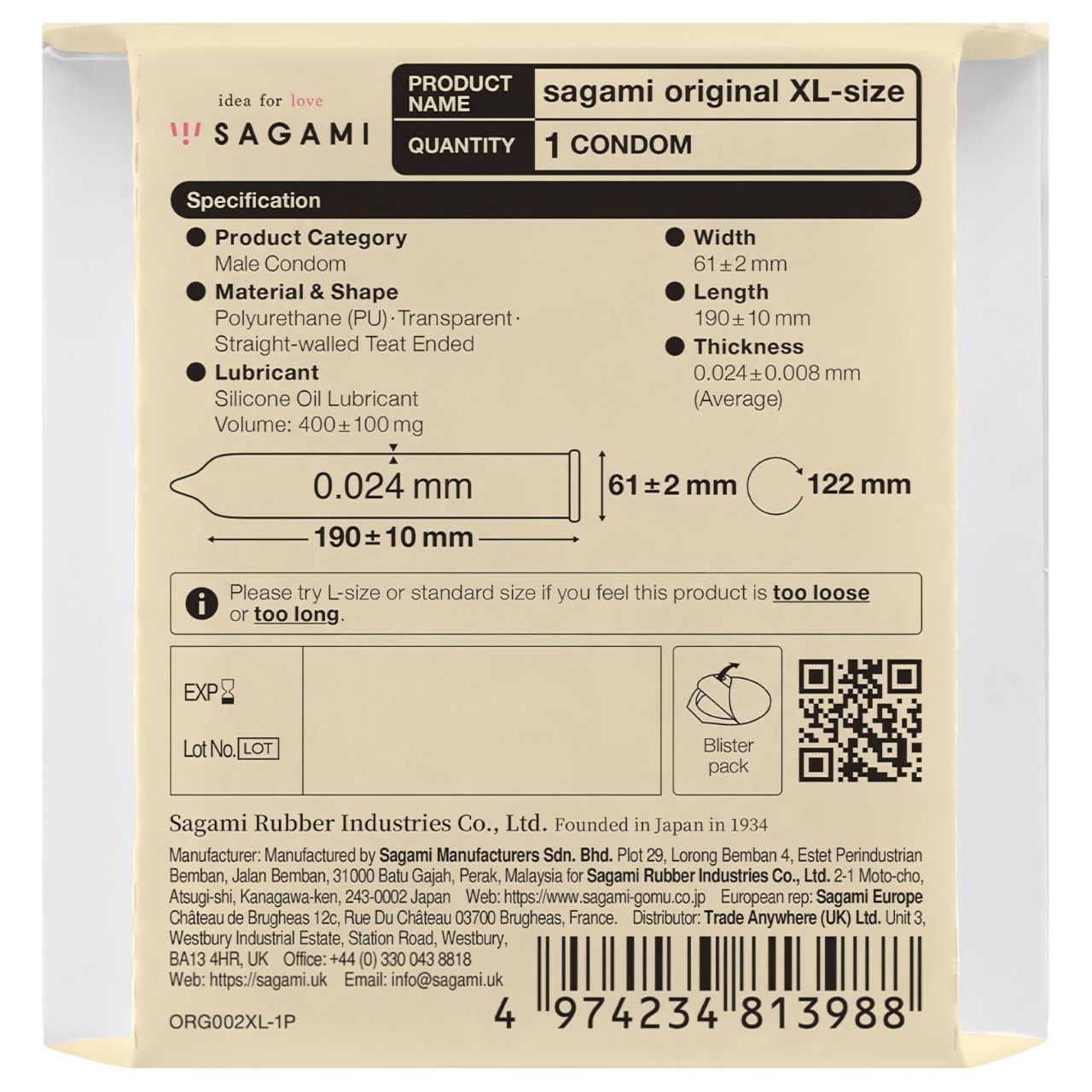 Sagami Original 0,02 XL - óvszer - 61mm (1db)