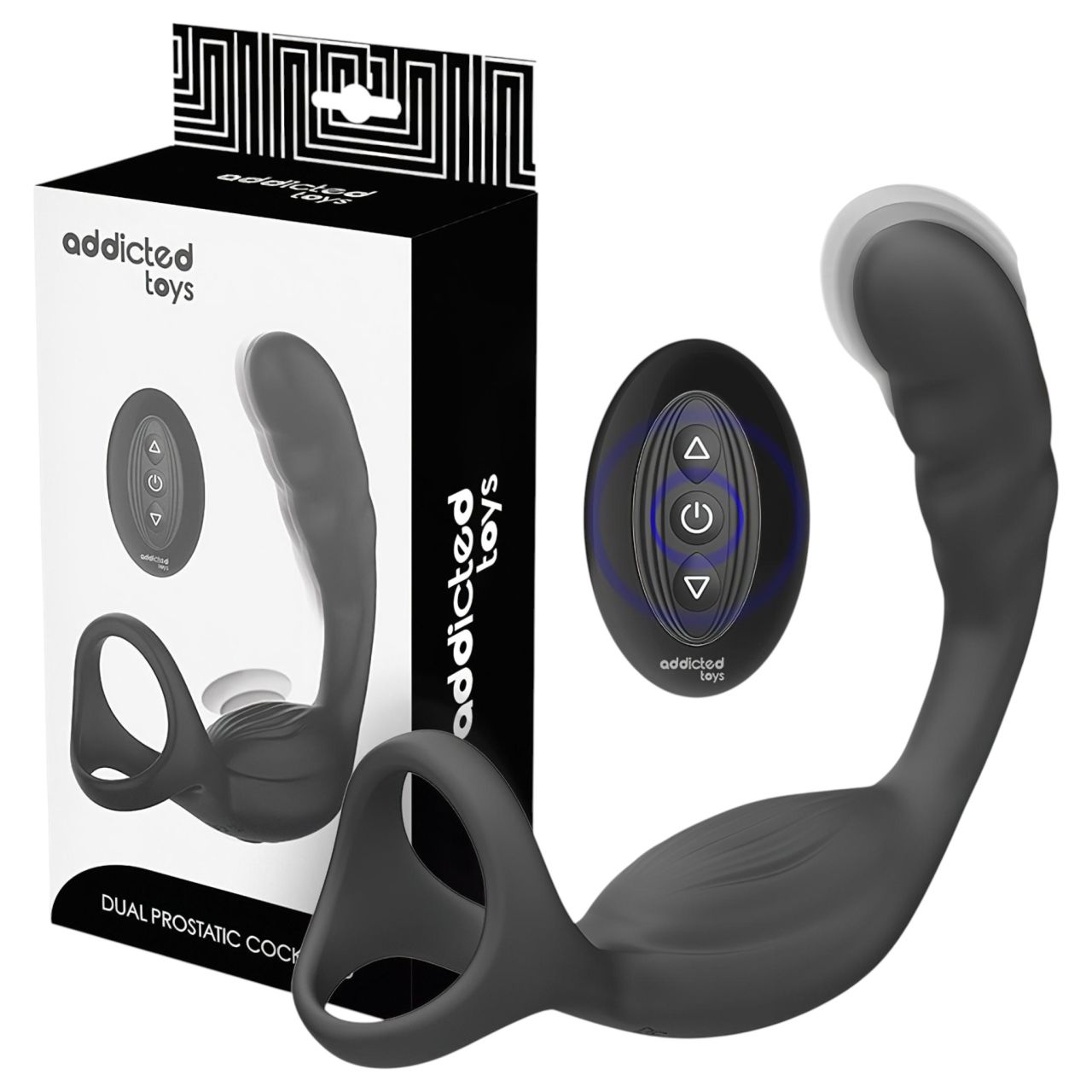 Addicted Toys - análvibrátor pénisz- és heregyűrűvel (fekete)
