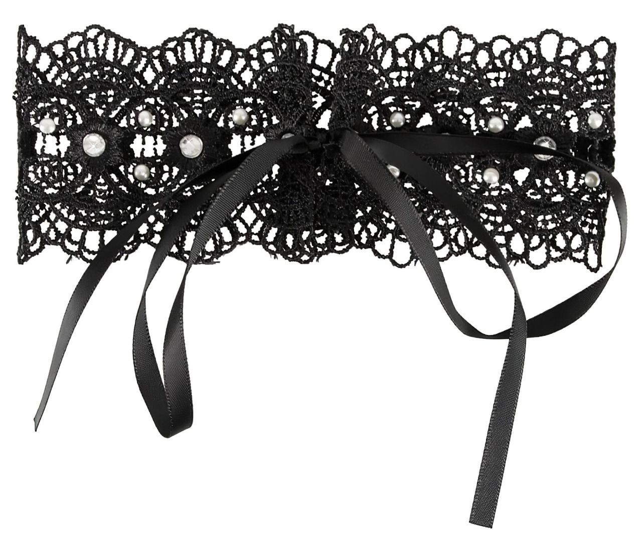 Cottelli - Gyöngyös, strasszos csipke gallér (fekete)