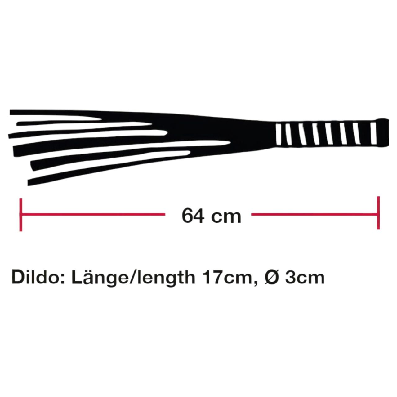 Bad Kitty - bőr korbács üveg dildóval (átlátszó-fekete)