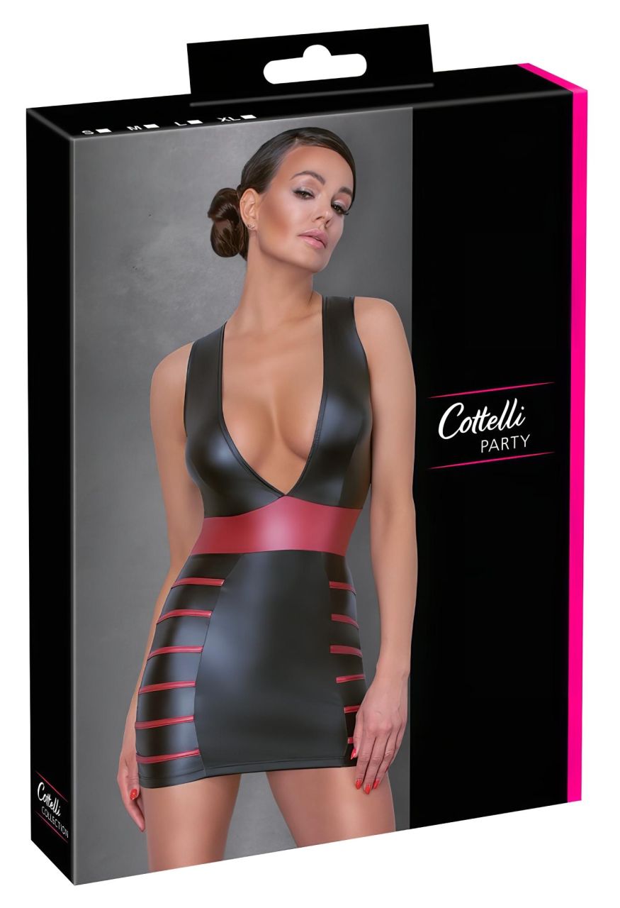 / Cottelli Party - csíkos, testre simuló ruha (fekete-vörös)