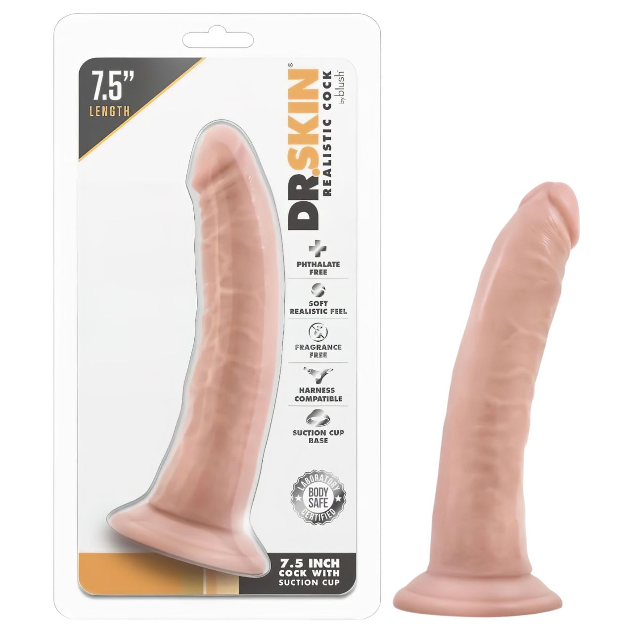 Dr. Skin 7,5 - tapadókorongos élethű dildó - natúr (17,5cm)