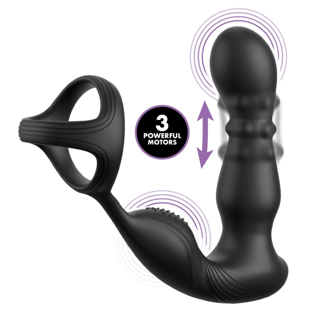 Anal Fantasy Ass-Gasm - forgó fejes anál vibrátor péniszgyűrűvel (fekete)