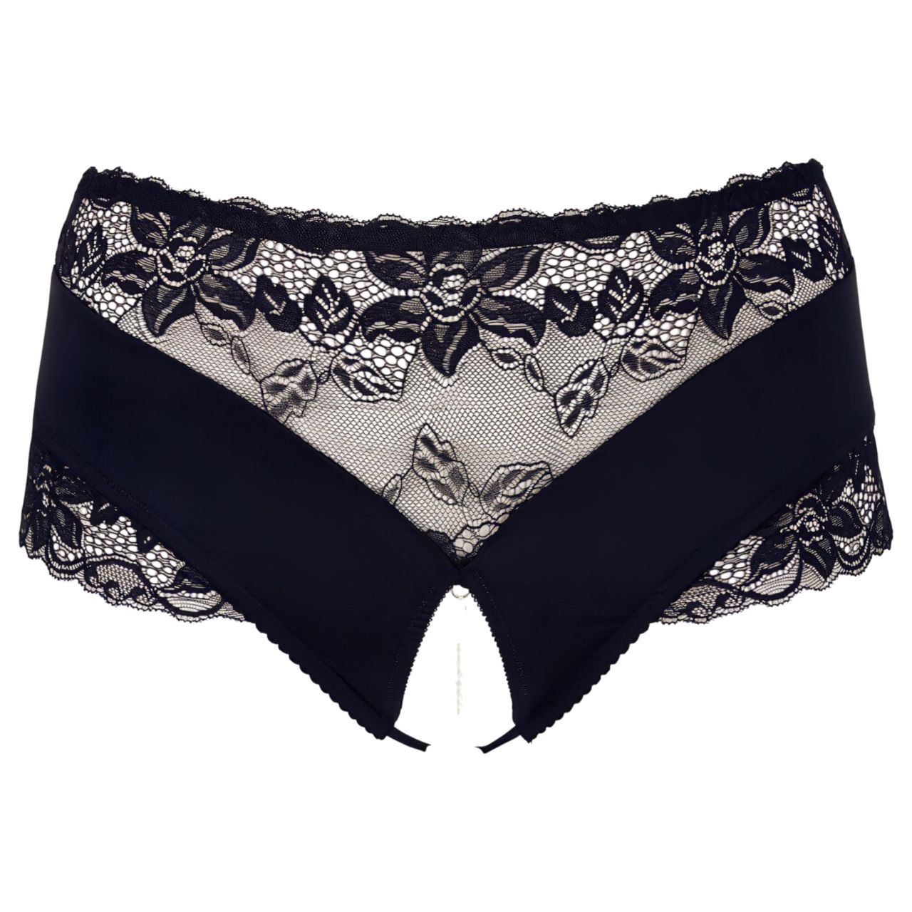Cottelli Plus Size - csipkés gyöngyös nyitott bugyi (fekete)