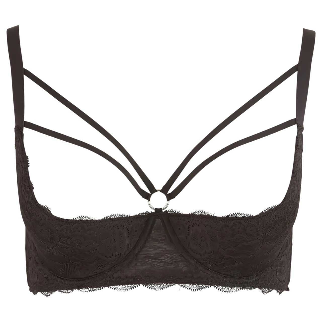 Cottelli Plus Size - pántos, gyűrűs mellemelő (fekete) Cottelli Plus Size - pántos, gyűrűs mellemelő (fekete)