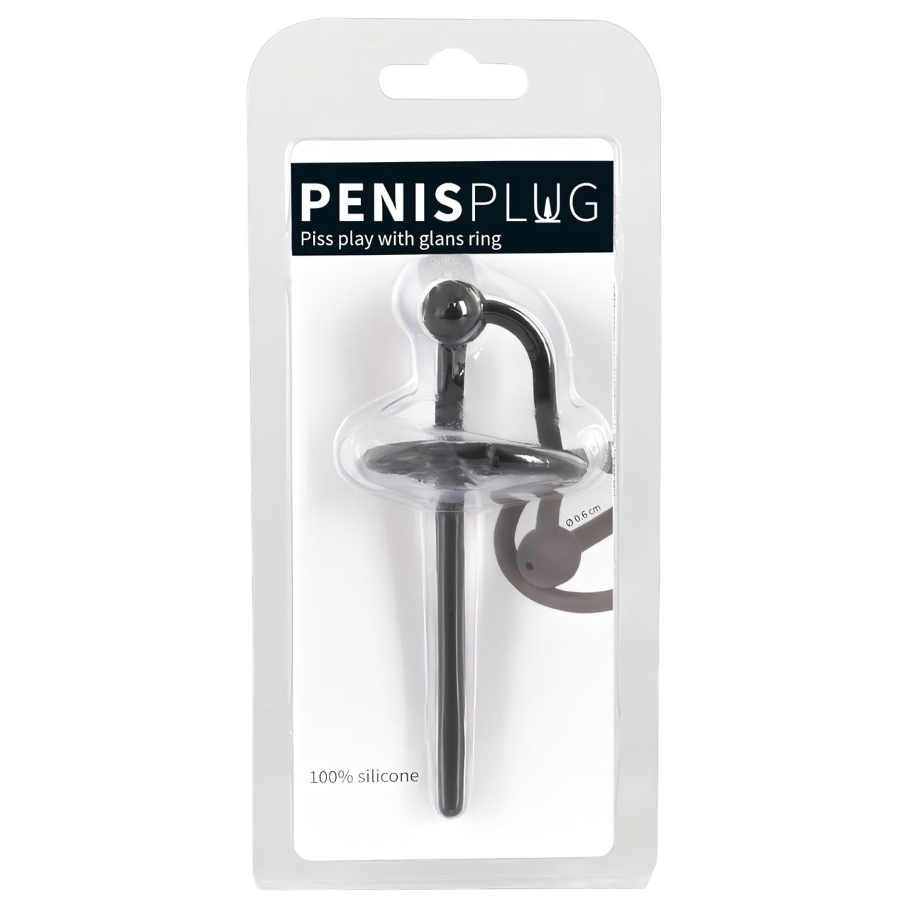 Penisplug - szilikon makkgyűrű üreges dilátorrall (fekete)