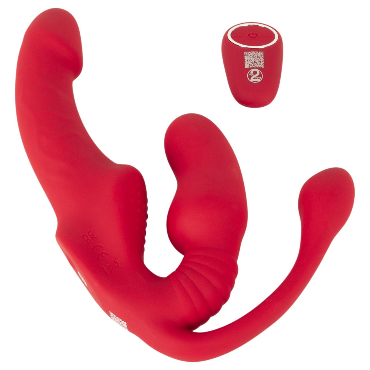You2Toys Strapless - felcsatolható 3 ágú vibrátor (piros)