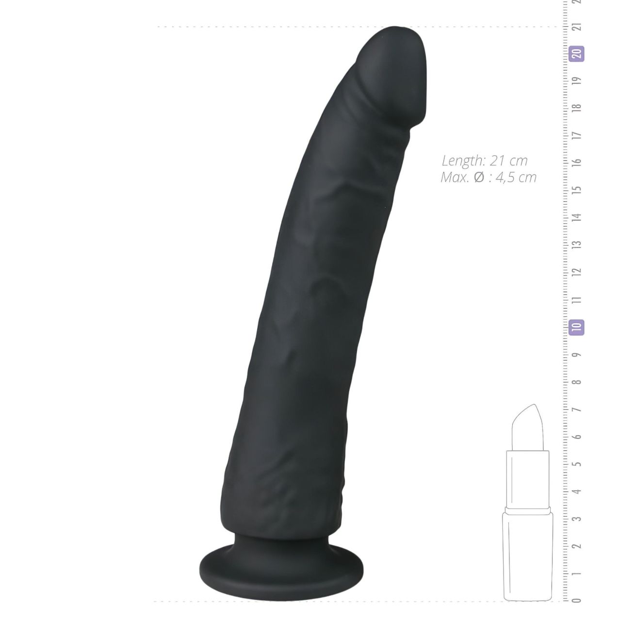 Easytoys - tapadókorongos 100% szilikon dildó (21 cm, fekete)