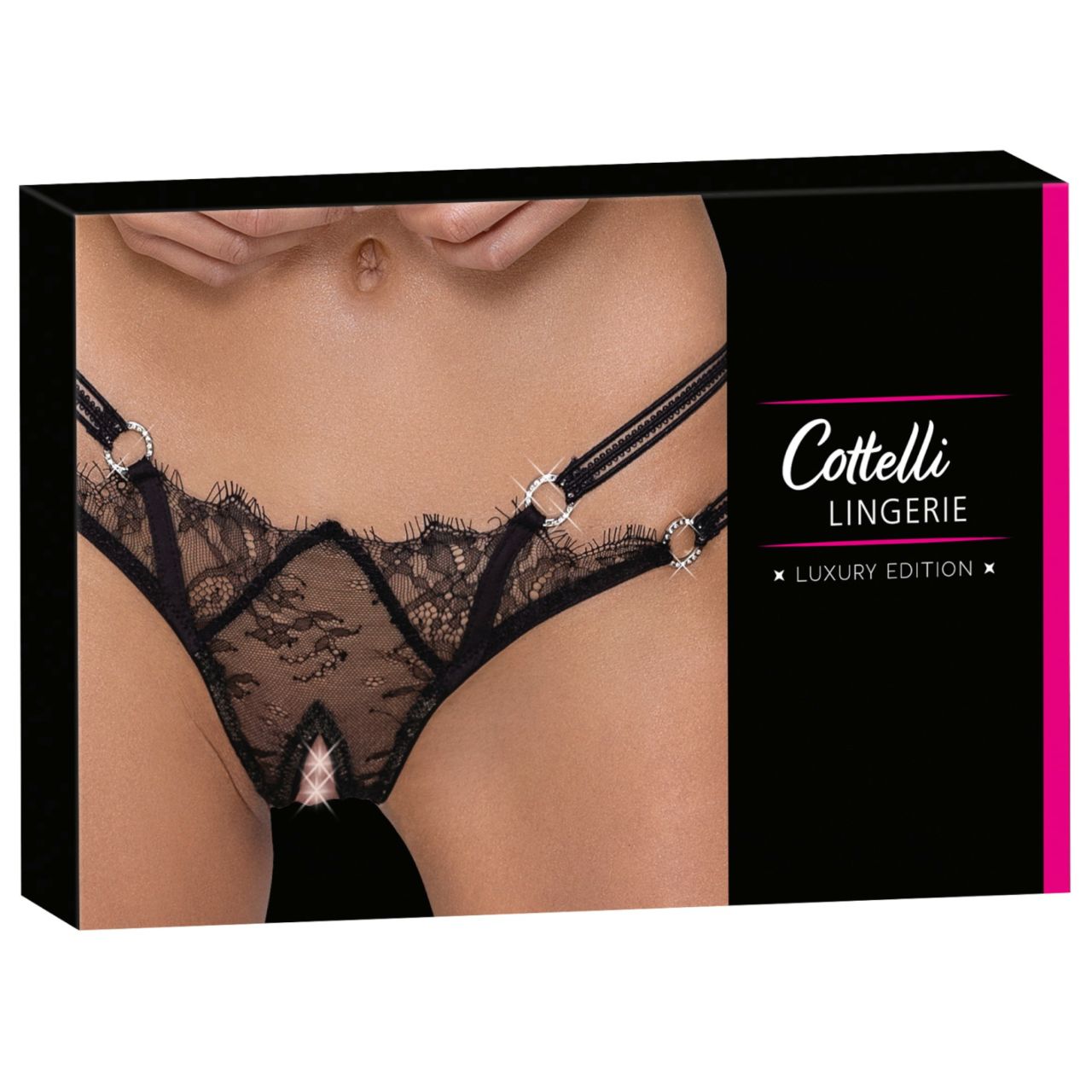 / Cottelli - luxus, nyitott, gyűrűs tanga (fekete)