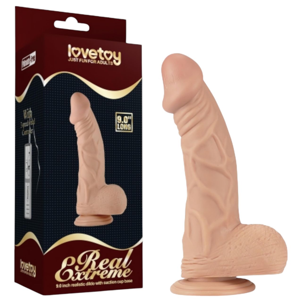 Lovetoy Real Extreme - tapadókorongos dildó - 23 cm (natúr)