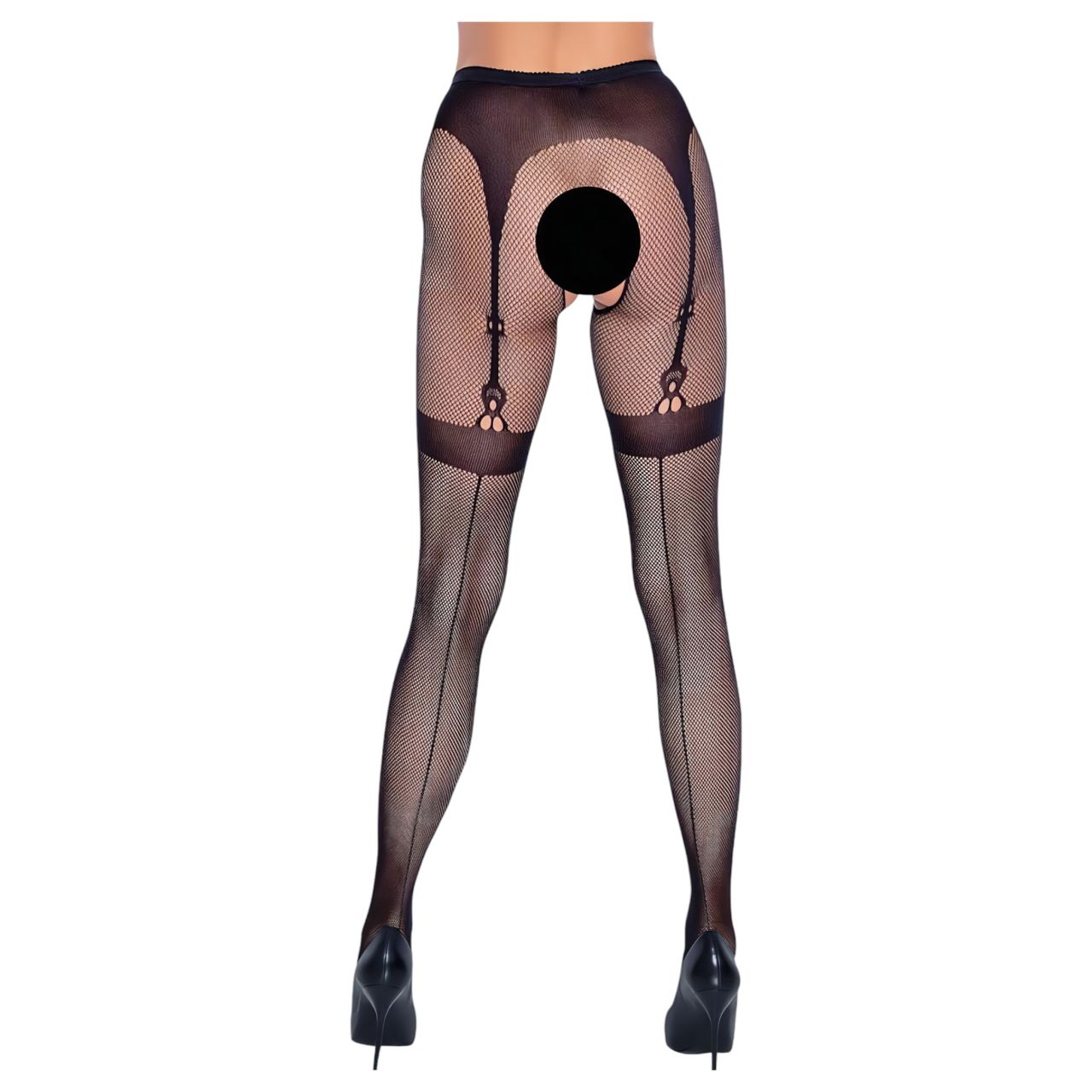 Cottelli Legwear - combfixes nyitott harisnya (fekete, S-L)