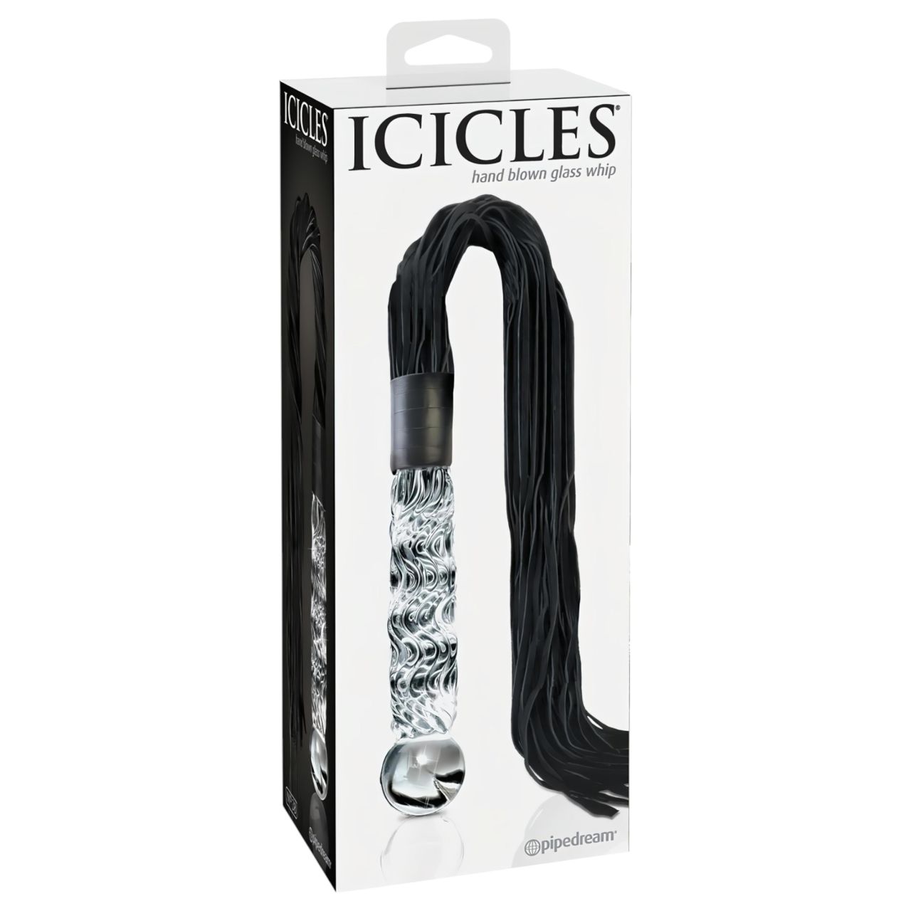Icicles No. 38 - bőr korbács és üveg dildó (átlátszó-fekete) Icicles No. 38 - bőr korbács és üveg dildó (átlátszó-fekete)