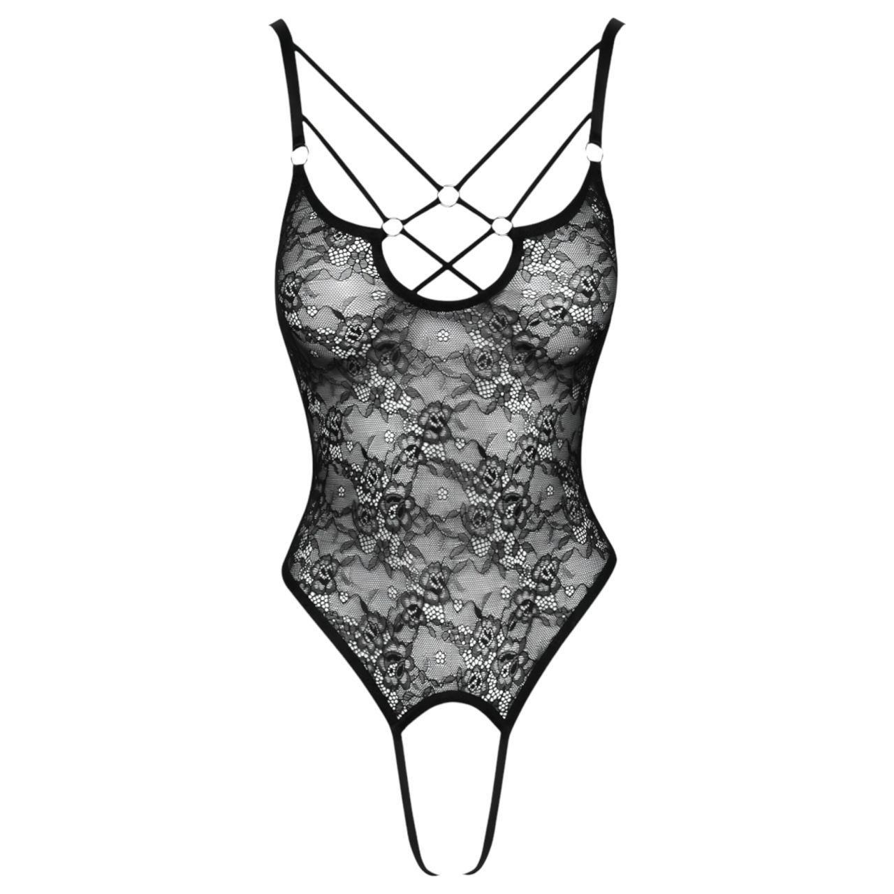 Cottelli - átlátszó, nyitott csipke body (fekete) Cottelli - átlátszó, nyitott csipke body (fekete)