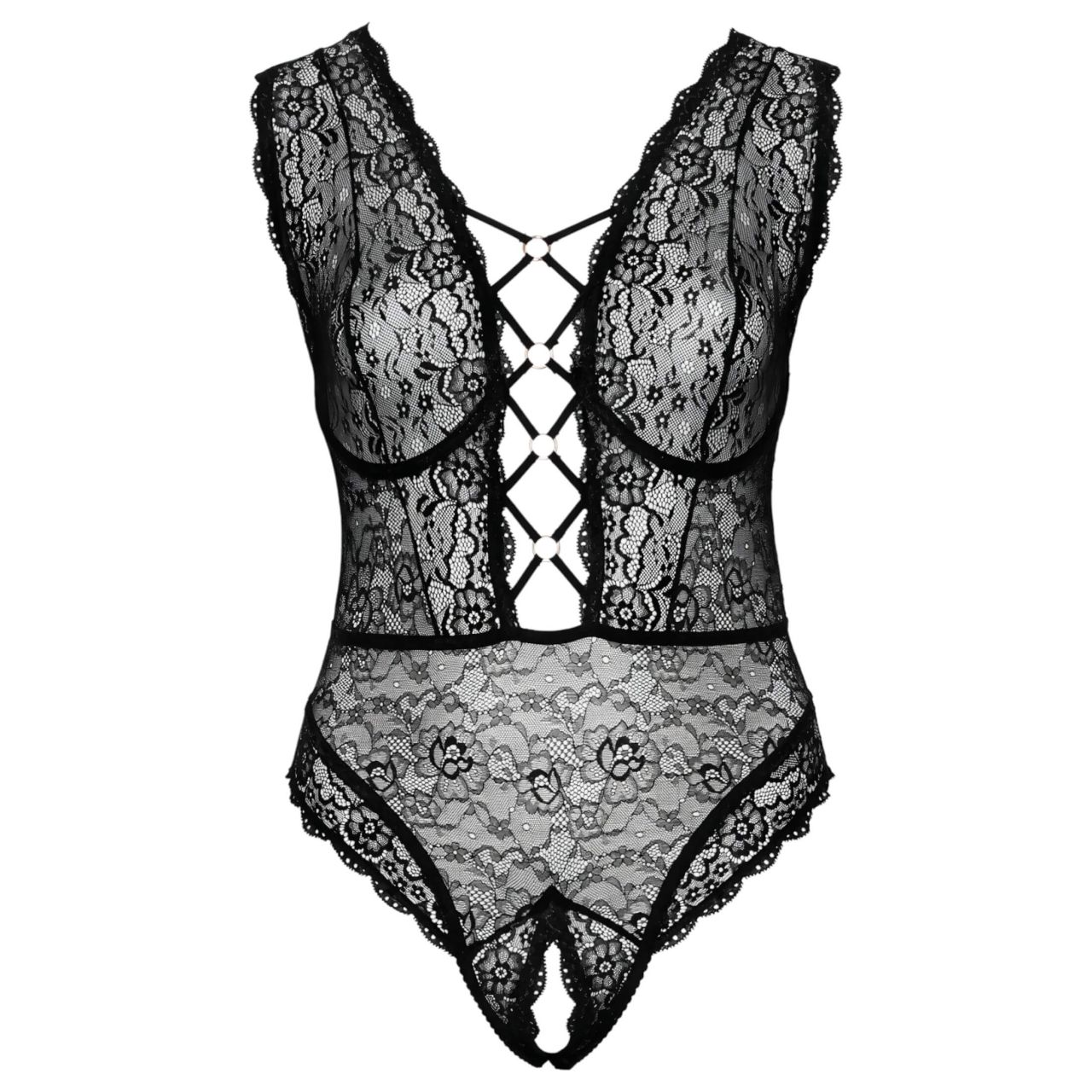 Cottelli Curves Plus Size - átlátszó mintás body (fekete) Cottelli Curves Plus Size - átlátszó mintás body (fekete)