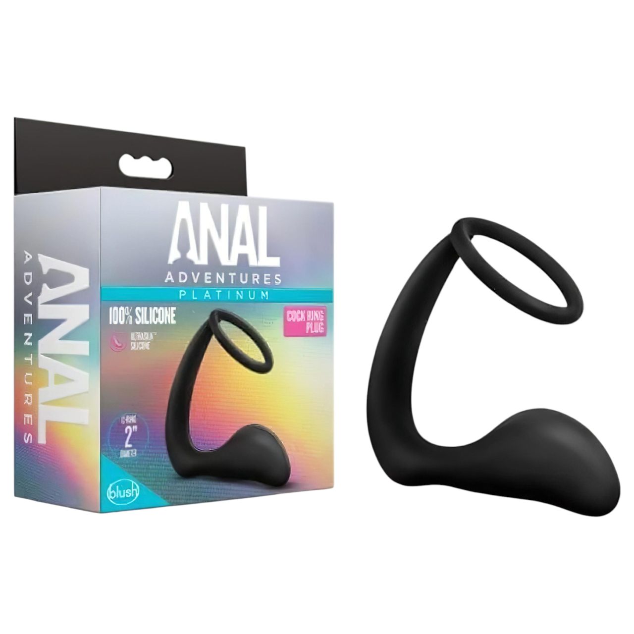 Anal Adventures Platinum - anál dildó péniszgyűrűvel (fekete)