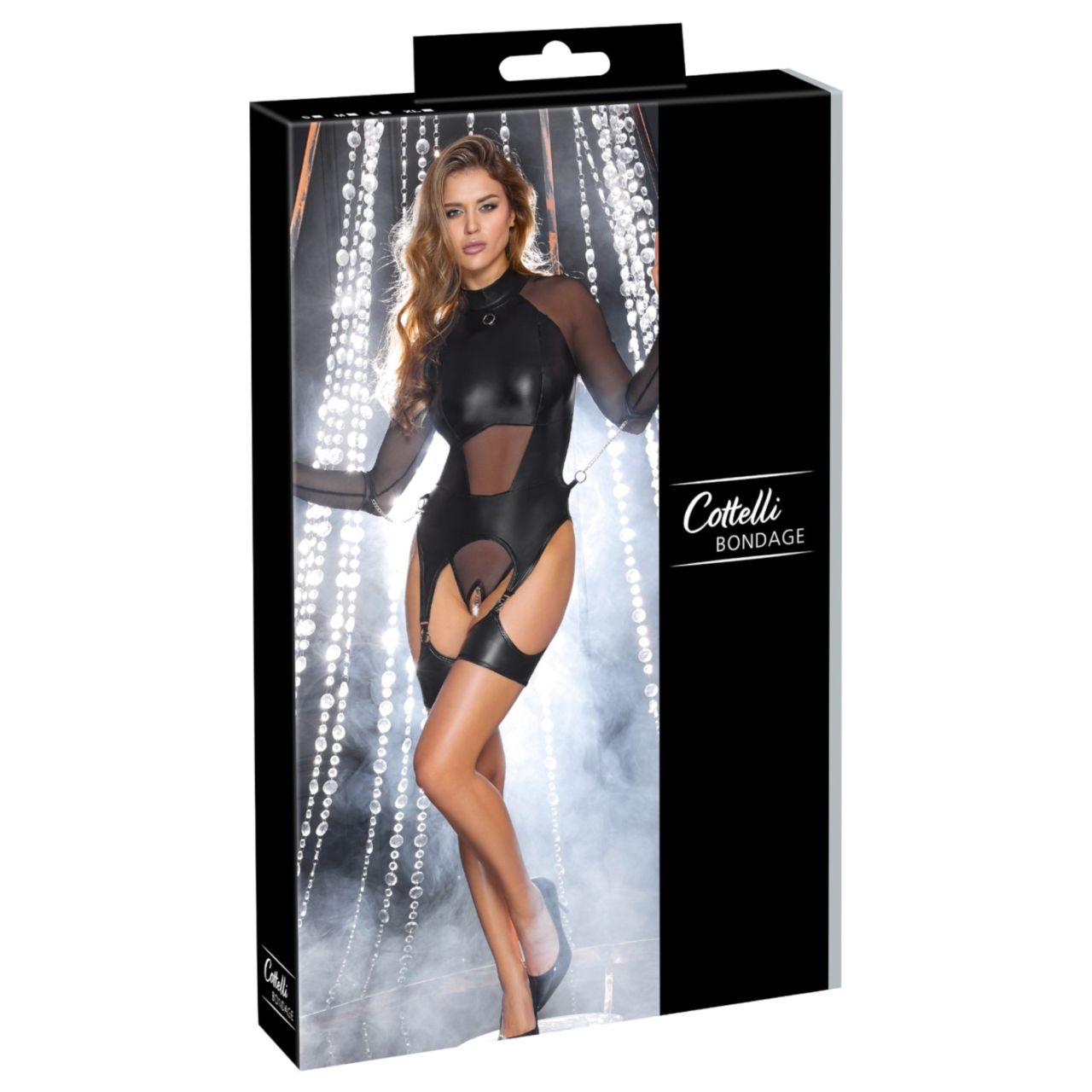 Cottelli Bondage - áttetsző felső bilincsekkel (fekete)