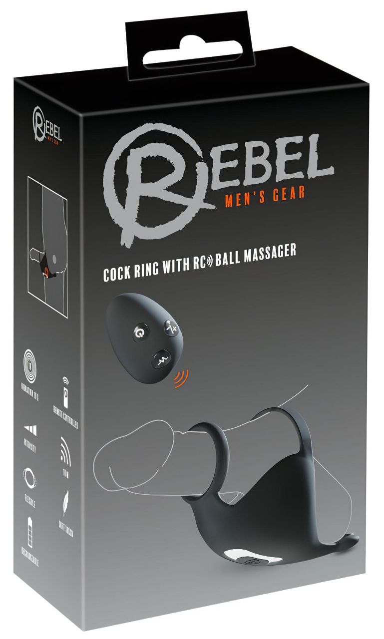 Rebel - akkus, péniszgyűrű és here vibrátor (fekete)