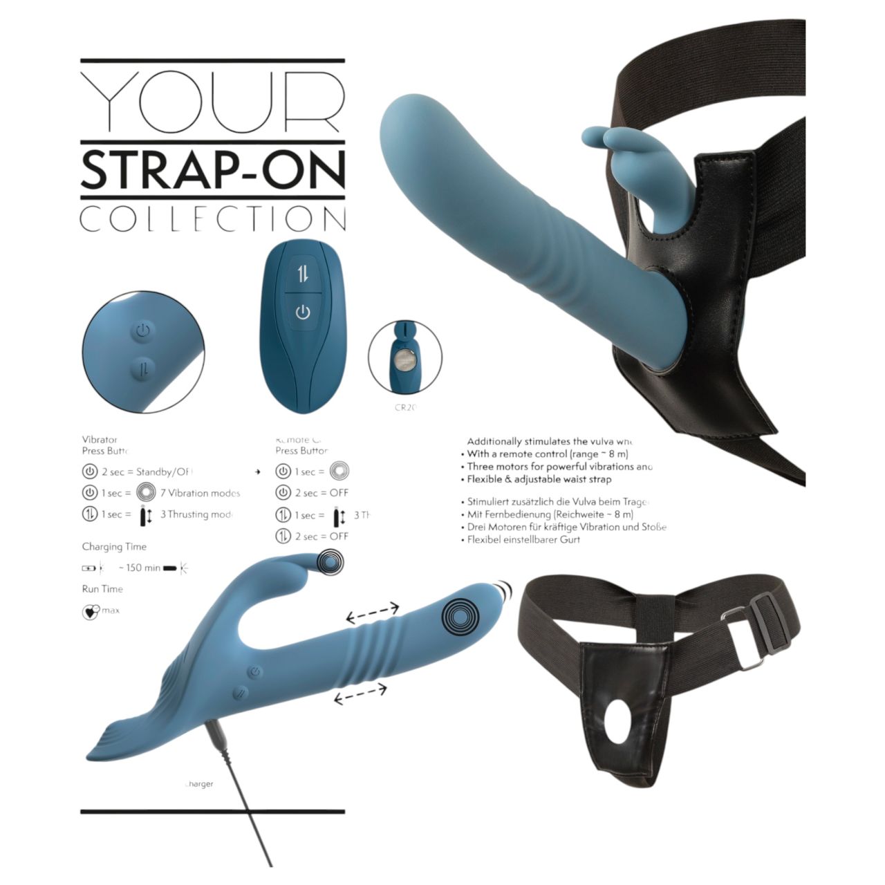 You2Toys - 3 részes felcsatolható nyuszis lökővibrátor távirányítóval (kék) You2Toys - 3 részes felcsatolható nyuszis lökővibrátor távirányítóval (kék)