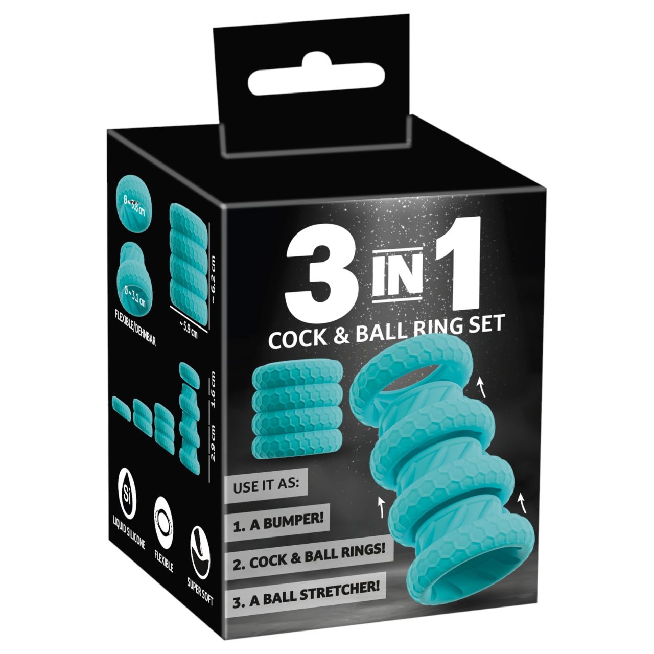 You2Toys - 3in1 pénisz- és heregyűrű szett (türkiz)