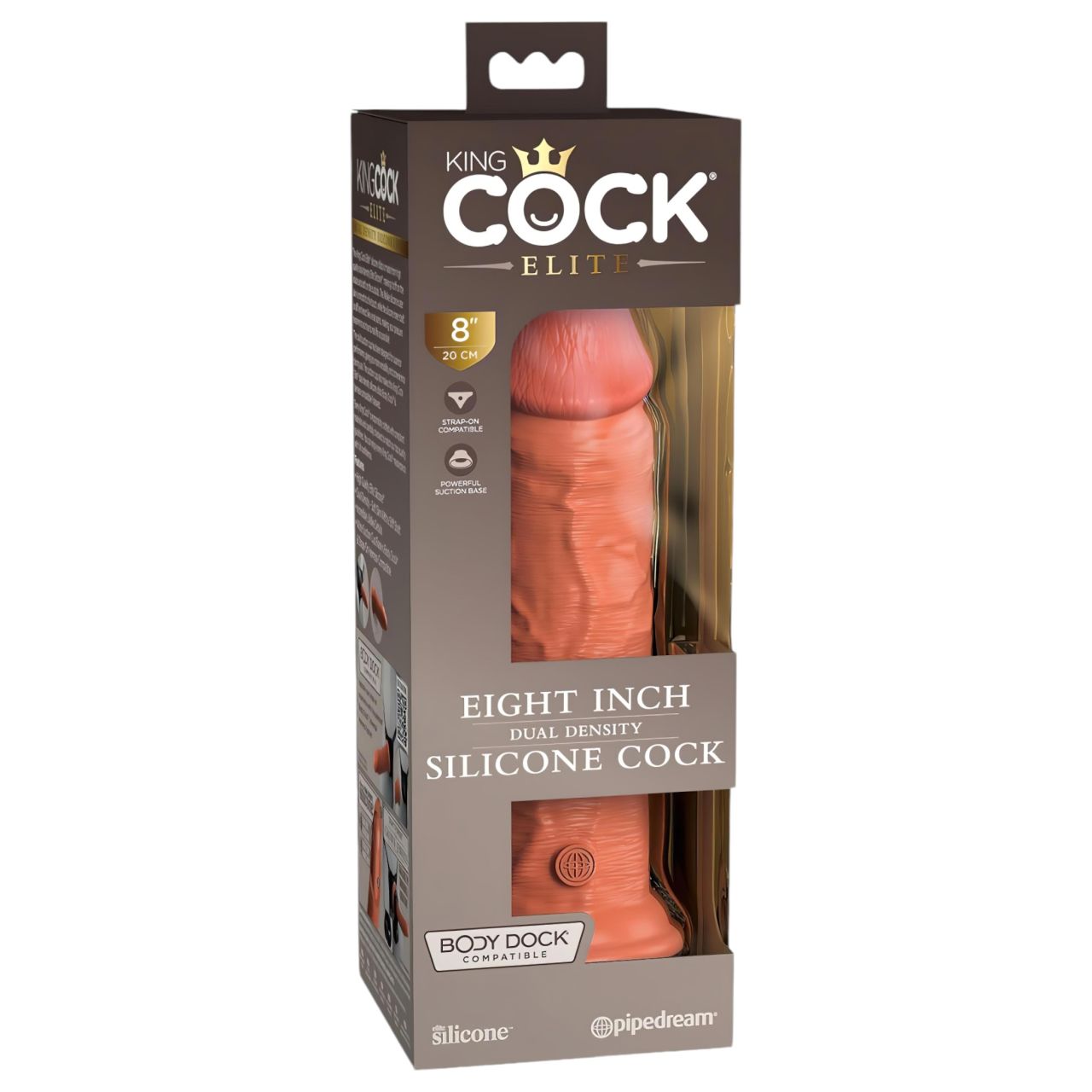 King Cock Elite 8 - tapadókorongos dildó (20 cm) - sötét natúr King Cock Elite 8 - tapadókorongos dildó (20 cm) - sötét natúr