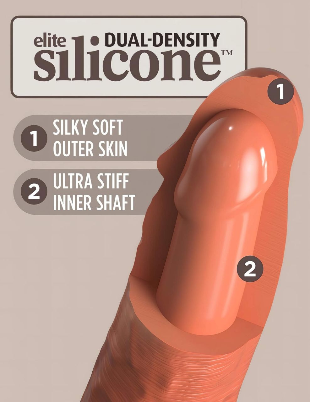 King Cock Elite 8 - tapadókorongos dildó (20 cm) - sötét natúr King Cock Elite 8 - tapadókorongos dildó (20 cm) - sötét natúr