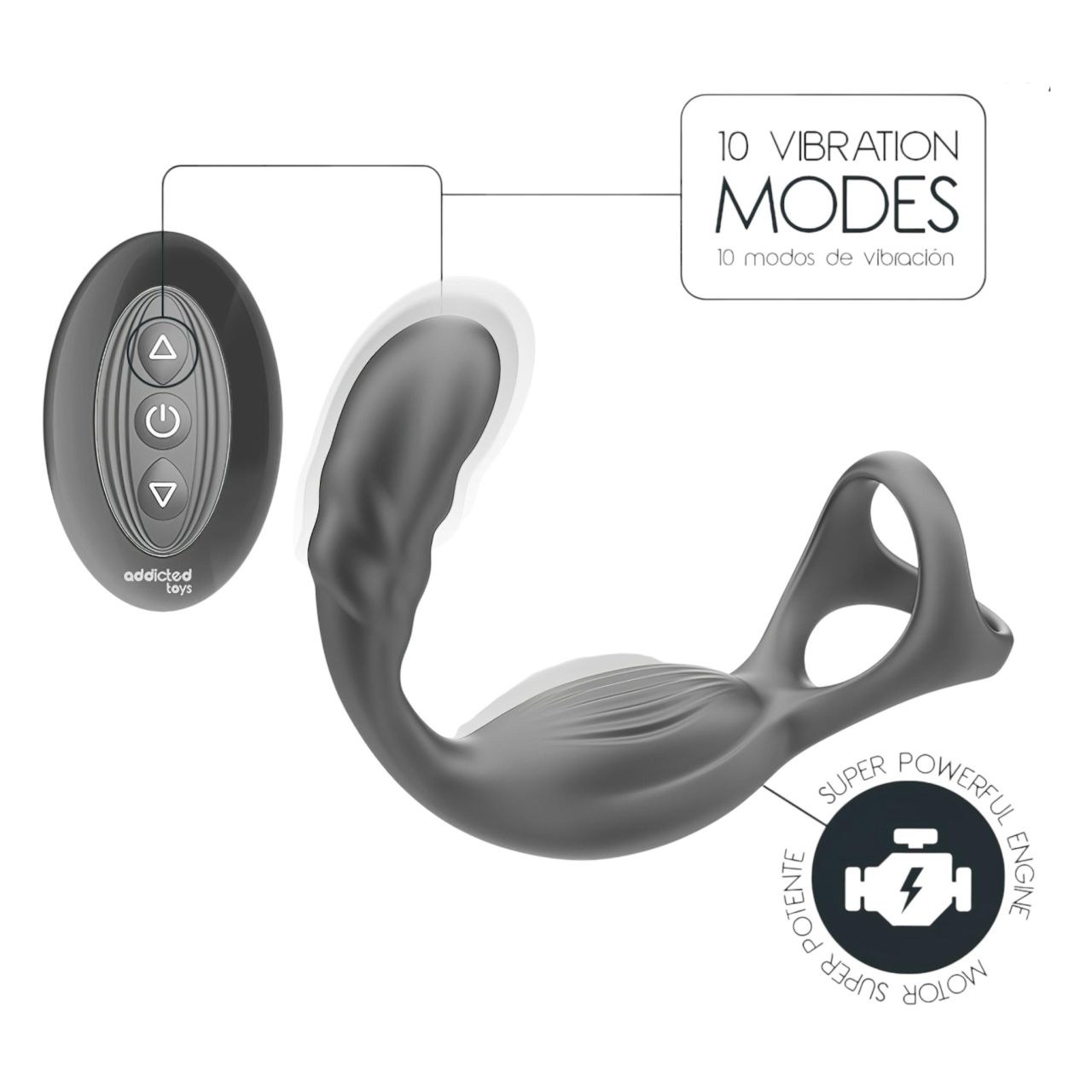 Addicted Toys - análvibrátor pénisz- és heregyűrűvel (fekete)