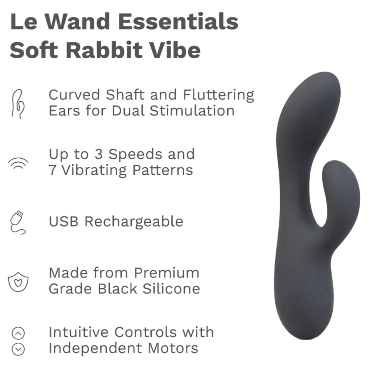 / le Wand Soft Rabbit - 2 motoros csiklókaros vibrátor (fekete) / le Wand Soft Rabbit - 2 motoros csiklókaros vibrátor (fekete)