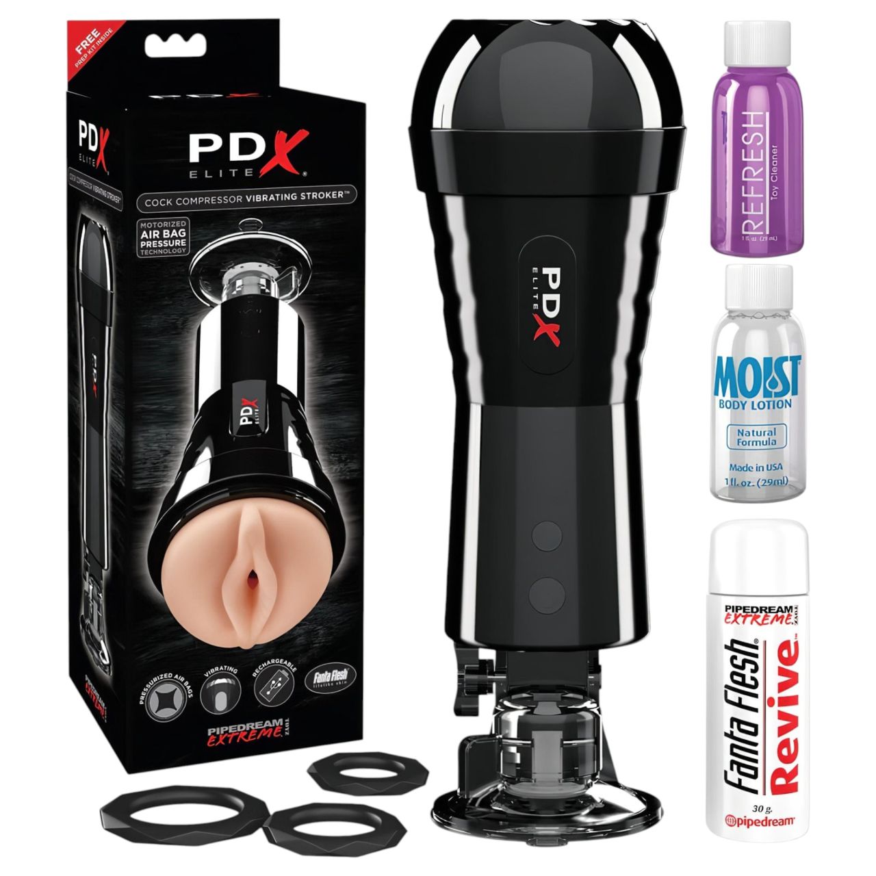 PDX Cock Compressor - szívó, vibráló punci maszturbátor (fekete)