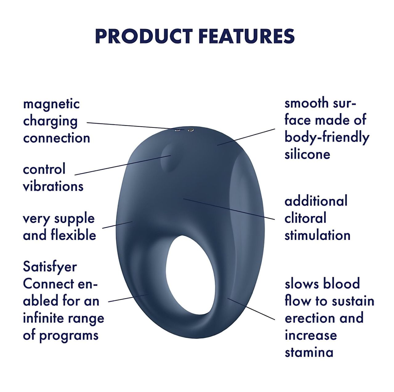 Satisfyer Strong One - App-vezérelt vibrációs péniszgyűrű, férfiaknak (kék)