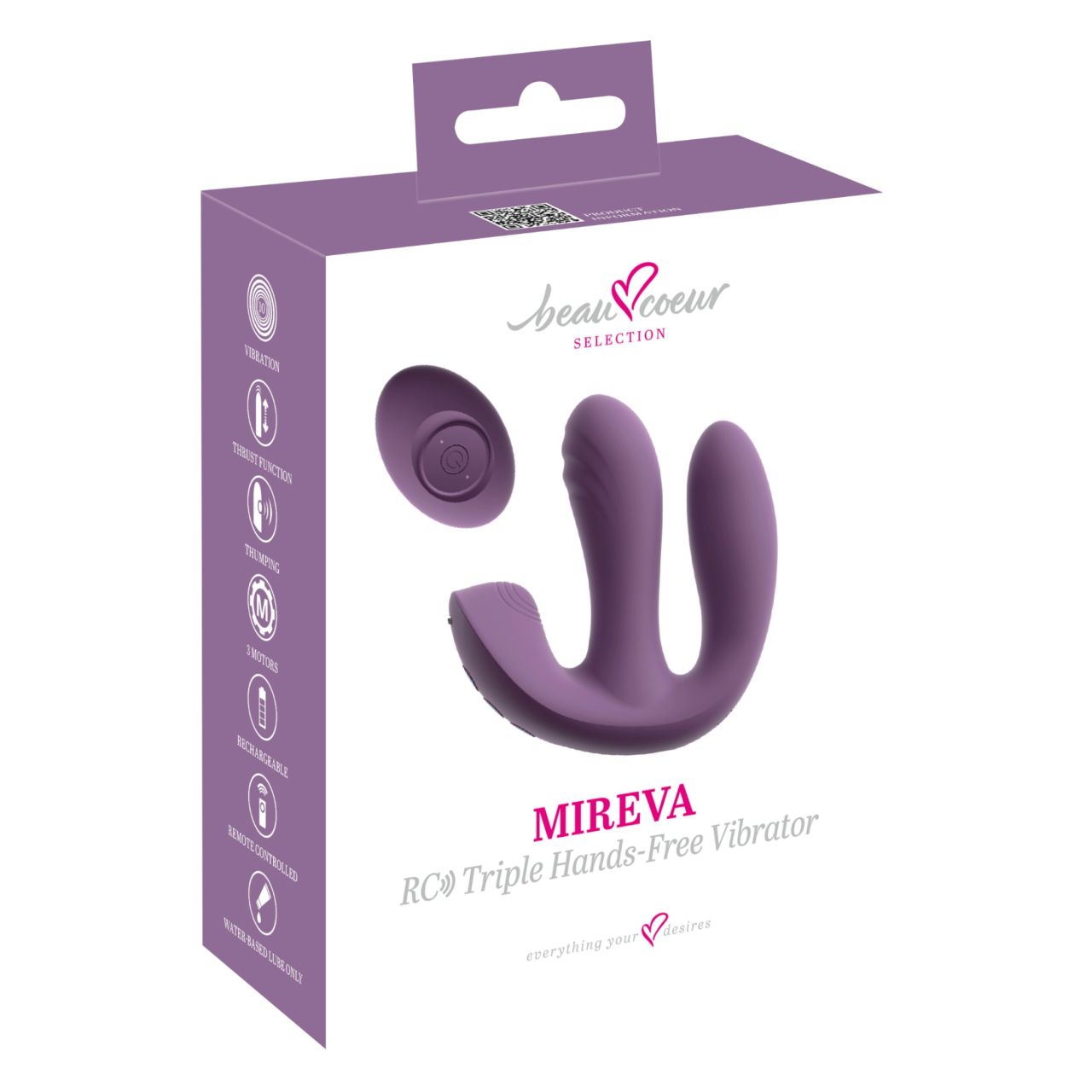Beau Coeur Mireva - tripla karos, távirányítós vibrátor (lila)