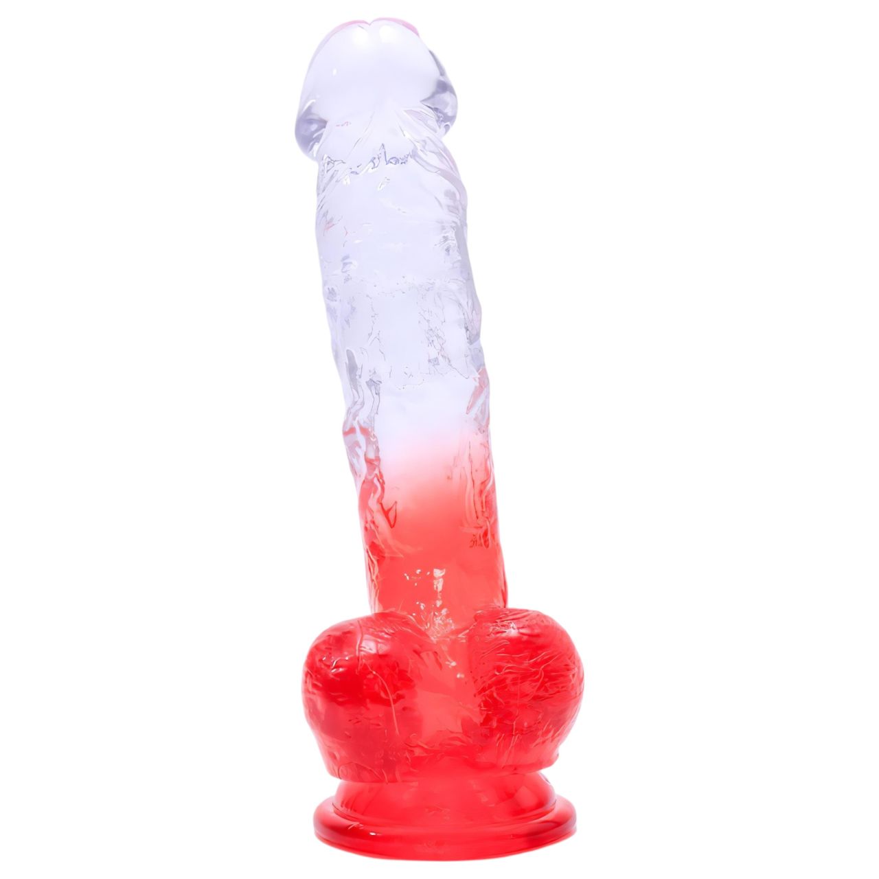 Sunfo - tapadókorongos, herés dildó - 21 cm (átlátszó-piros) Sunfo - tapadókorongos, herés dildó - 21 cm (átlátszó-piros)